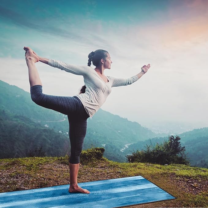 QiyI Yoga Mat Towel with Corner Pockets, Non Slip Sweat Absorbent Hot Yoga Towels, Soft Yoga Blankets with Travel Bag, Skidless Mat Cover for Workout, Gym, Fitness - 70"x26", Blue Tie Dye