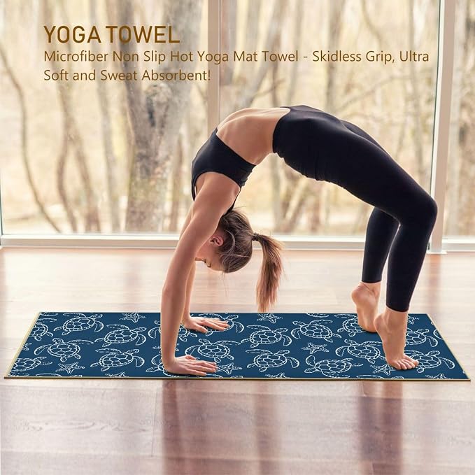 Non Slip Yoga Towel 73 x 27 in Sea Turtle Sweat Absorbent Yoga Mat Towel for Hot Yoga, Pilates and Workout