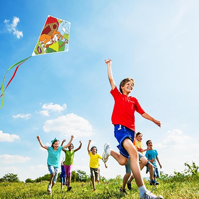 Mototo 12 Pack DIY Blank Kite Bulk White Beach Kite Making Kit Decorating Coloring Painting with 12 Packs Watercolor Pens and 164 feet String for Adults Kids Outdoor Park Beach Grassland Activities