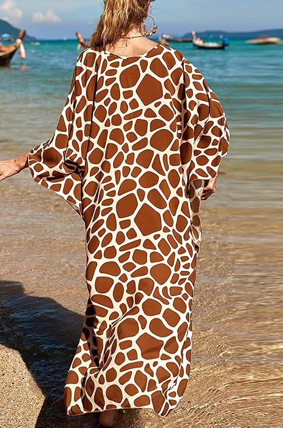 Venasha Womens Caftan Floral Print Kaftan Dress Short Sleeve Swimsuit Cover up Loungewear for Summer