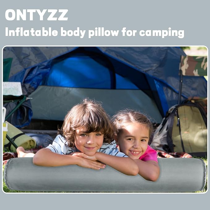 ONTYZZ Inflatable Long Body Pillow, Long Pillow for Bed, Oval Bolster Pillow for Good Sleeping and Back/Neck Support, 2pcs Grey
