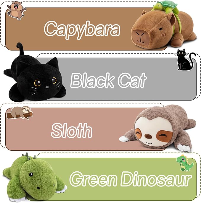 SQEQE Weighted Stuffed Animals Capybara Plush, Weighted Capybara Stuffed Animals with Turtle Backpack, Soft Pillow Toy for Kids Adults, Birthday Presents 13.8 Inch, 1.7 Lbs