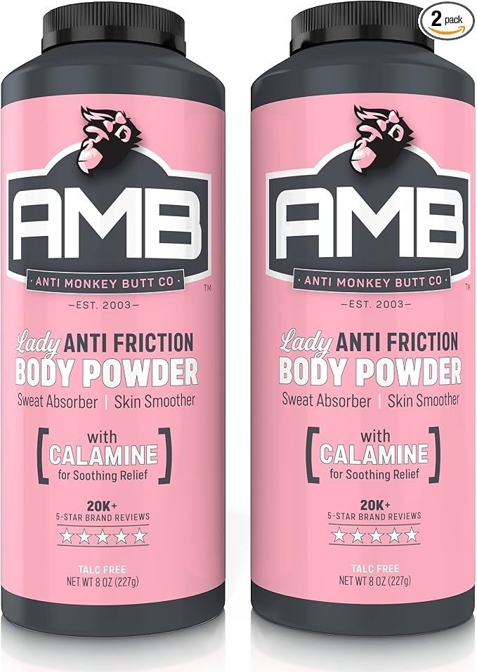 Anti Monkey Butt Body Powder for Women - Talc-Free Anti Chafing Powder for Sweat, Friction, & Itch Relief - Calamine Body Powder for Thigh Chafing, Skin Irritation, & Odor Control - 8 oz (2 Pack)