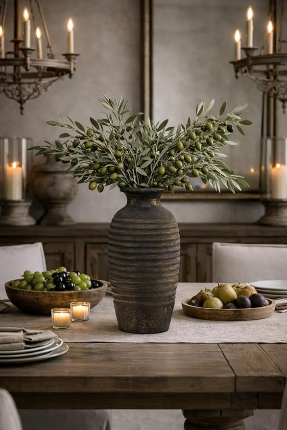Emotionally Grounded Vase, Vaseking Large Ceramic Rustic Vase, 14.4 inch Minimalist Threaded Decorative Farmhouse Tall Vases for Home Decor, Living Room, Enterway, Table Decoration, Bronze