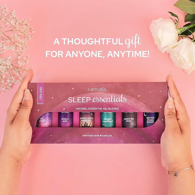 Carnatia Sleep Essentials Essential Oil Set – 100% Pure & Natural Aroma Blends for Deep Sleep, Stress Relief & Relaxation | Calming Oils for Diffusers, Pillows & Bedtime Routines