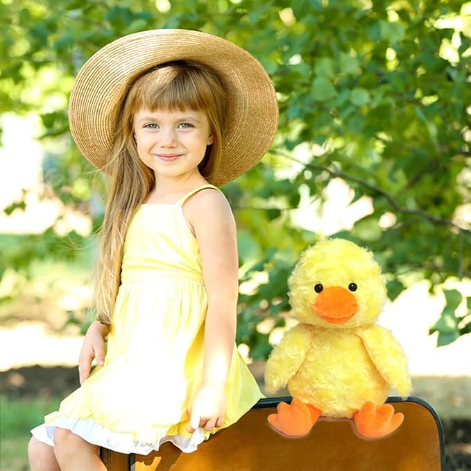 Rose Duck Plush Stuffed Animal, Cute Furry Yellow Duck Toy, Soft Cuddly Plushie Hugger Toy for Boys Girls, Gifts for Kids or Girlfriend, 9 Inches