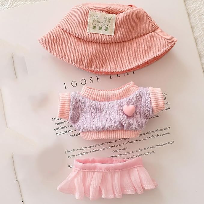 Clothes for 17cm Dolls Sweater Clothes Accessories(No Doll Only Clothes), Stylish Outfit Suitable for 6.69inch (17cm) Doll Soft Clothing Replacement(Pink+hat)