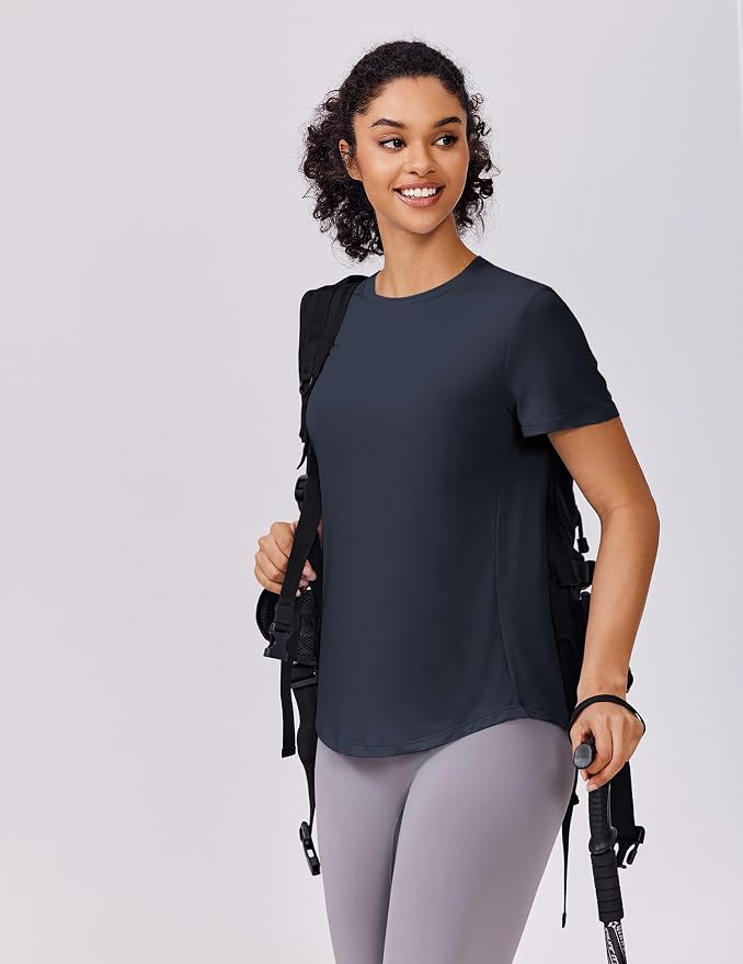 PINSPARK Soft Workout Tops for Women UPF 50+ Sun Protection Shirt Quick Dry Athletic Running Hiking Travel Basic Tee Shirts