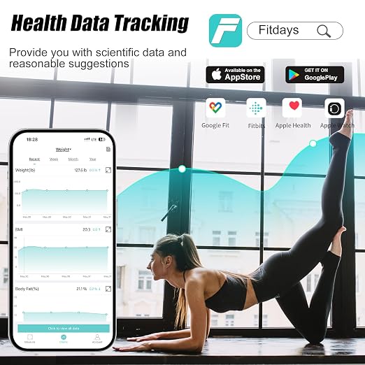 KUAIVO 8-Electrode Smart Body Fat Scale with Handle, 28 Body Metrics, Segmental Measurements for Arms/Legs/Torso for Arms/Legs/Torso, Large Display, App Sync, 180kg/400lbs