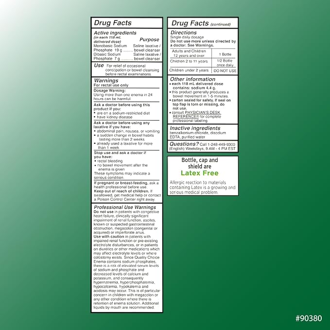 Quality Choice Enema, Relieves Occasional Constipation, Complete & Ready to Use, Sodium Phosphates Rectal Solution, Latex Free, Comfortable Lubricated Tip