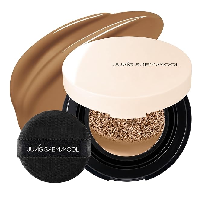 JUNG SAEM MOOL Essential Skin Nuder Cushion | Natural Finish, Buildable Coverage Cushion Foundation by Korean Makeup Artist (Mini, 0.17 Fl Oz), 34W Hazelnut