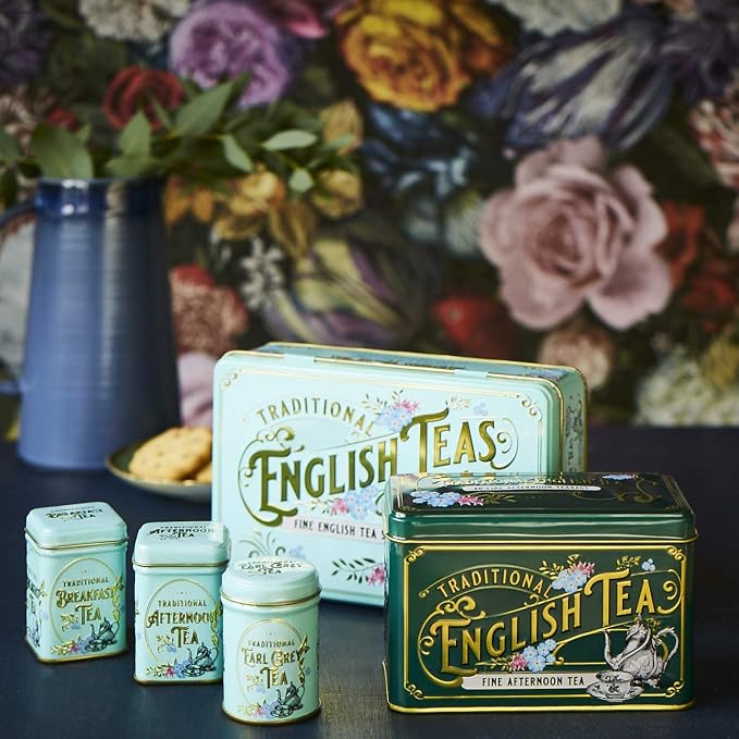 Vintage Victorian Tea Tin with 72 Assorted Fine English Teabags | English Breakfast, Earl Grey & Afternoon Tea