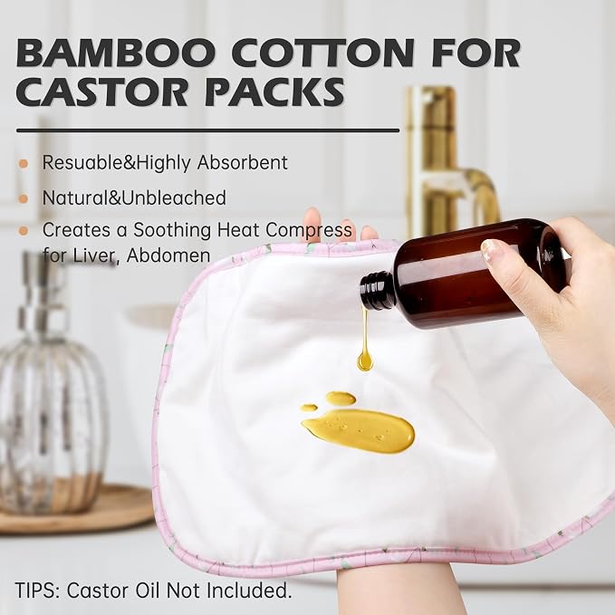 2 Pack Castor Oil Pack Wrap Organic Cotton for Liver Detox, Reusable Castor Oil Compress Highly Absorbent Anti Oil Leak(Oil are Not Include)