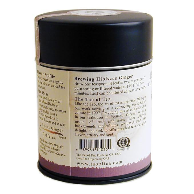 The Tao of Tea,Hibiscus Ginger Tea,Loose Leaf,3.0 Ounce Tin to make 50 cups,(Pack of 2)