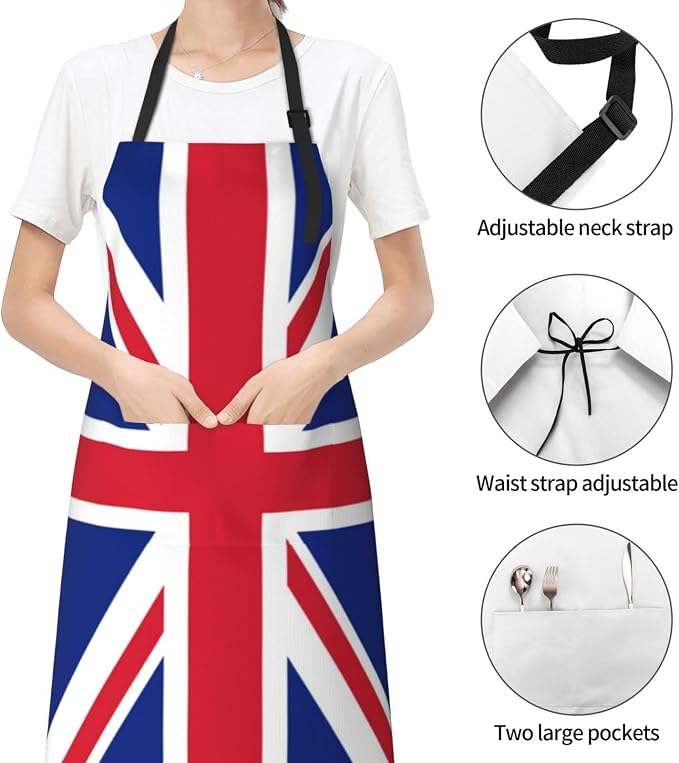 Cute Flag Kitchen Cooking Aprons for Women Men Adjustable Patriotic Flag Apron with 2 Pockets for Home Kitchen Garden
