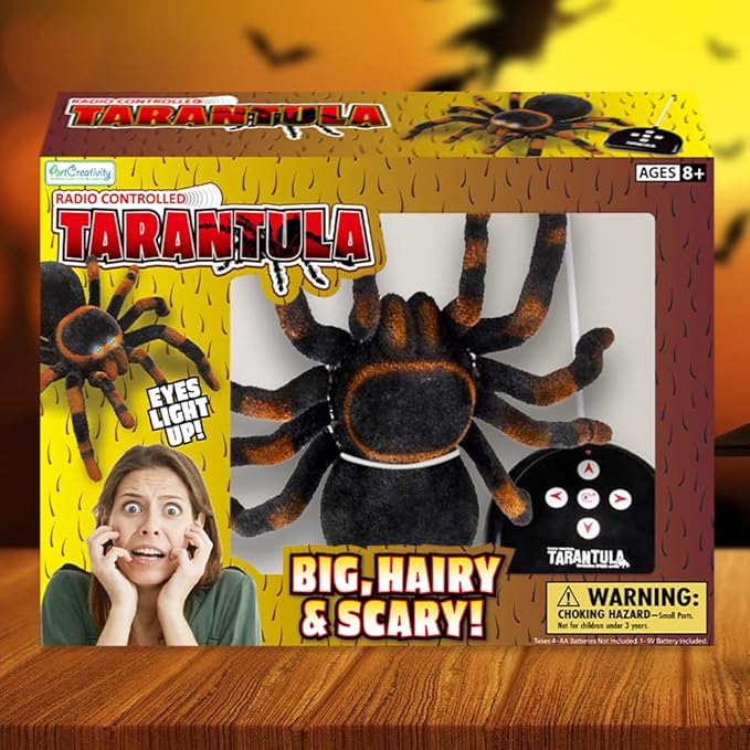 ArtCreativity Remote Control Spider, Includes 1 Tarantula & 1 Controller, Spooky RC Spider Prank Toy with 8 Individually Moving Legs, Furry Texture, and Light Up Eyes, Great Halloween Toy for Kids