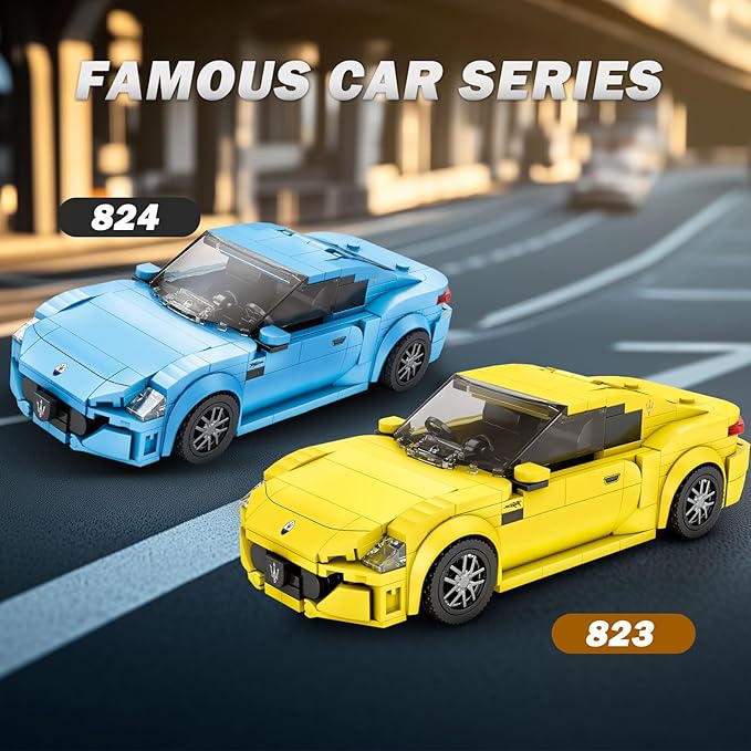 Reobrix Super Sports Car Building Blocks Sets, Classic Collectible Car Model for Adult, Mini Sports Cars Toy Kit for Adult Yellow(384 Pieces)