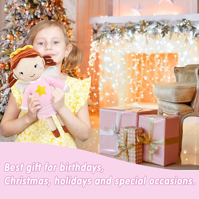 free-space Angel Plush Doll for Girl Baptism Gifts My First Angel Doll Toy (Pink)