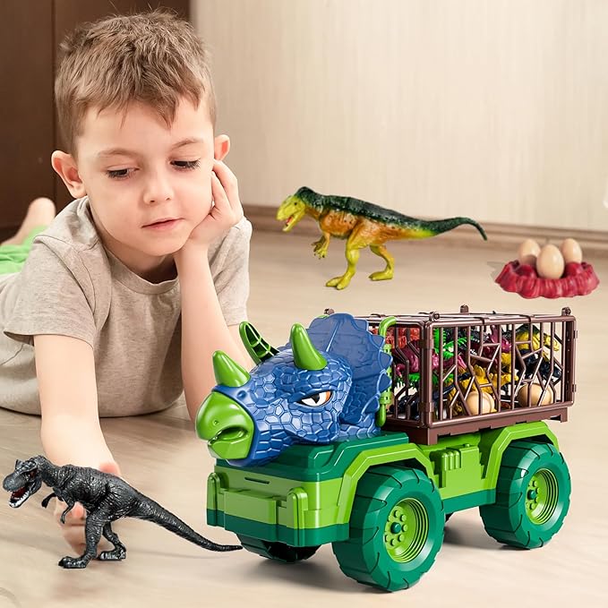 Dinosaur Toys for Kids 3-5, Dinosaur Transport Truck Car Set with 8 Dinosaur Figures & Play Mat, Gift for 2 3 4 5 6 7 Year Old Toddler Boys