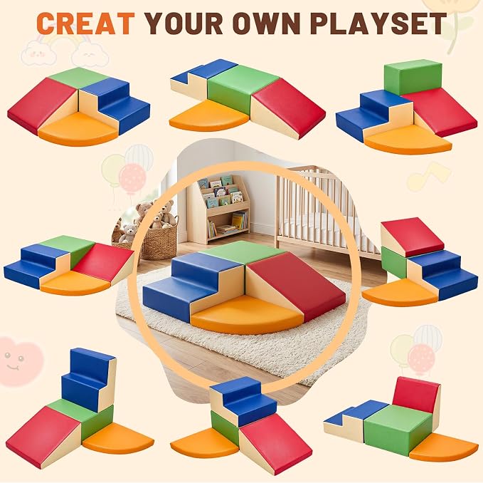 TODIBY 4-Pieces Climbing Toys for Toddlers (XL Size): PU Leather - Soft Play Climbing for Toddlers - Extra Large Foam Climbing Blocks for Crawling and Sliding Indoor Playground for Kids