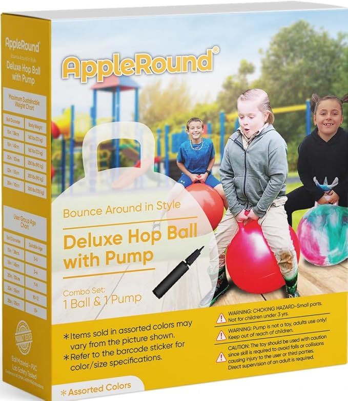 AppleRound Hippity Hoppity Hop Ball, Sit-on Bouncy Ball with Handle, 20in/50cm Diameter for Children Age 7-10, Space Hopper Hopball, Pump Included, Cloud Colors (Pink)