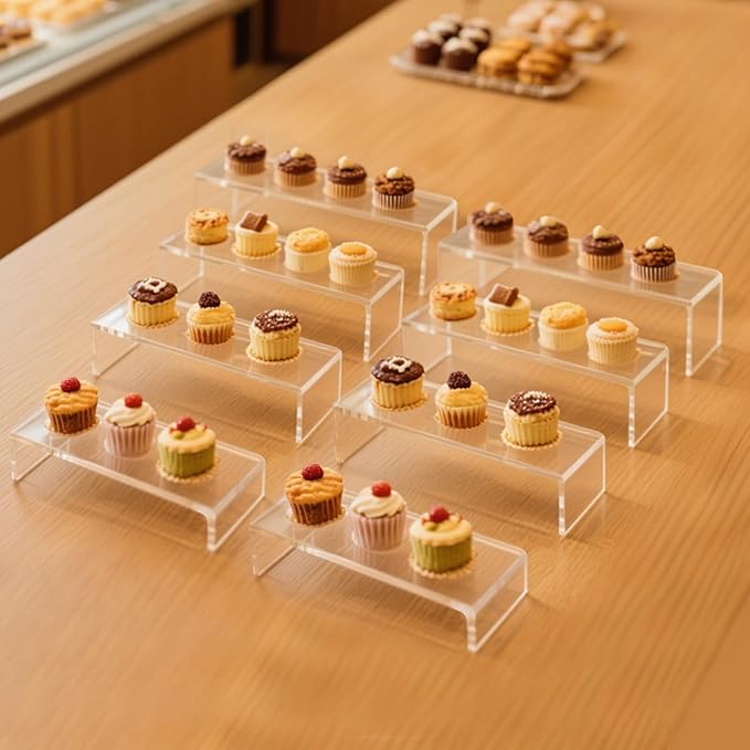 Acrylic Display Risers,12'' Large Display Stands, Thickened to 0.2''(5mm) Stackable Acrylic Shelf for Perfume Display, Clear Risers for Cupcake Stand,Pop Figurines,Tumbler,Food (Clear, 8PCS)