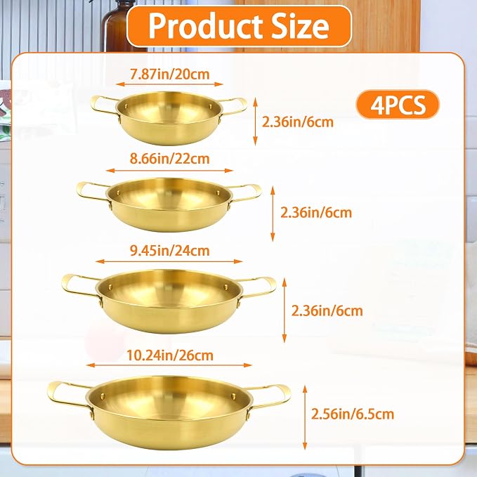4 Sizes Korean Ramen Pot,Stainless Steel Noodle Cooking Pots for Stove,Gold | Golden Ramen Cooker with Handles for Pasta Soup, Fast Heating Everyday Pan for Home Outdoor Use