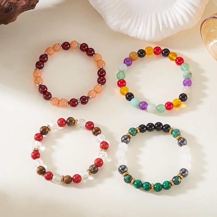Healing Crystal Bracelet for Women Men Inspirational Bracelet Natural Stone Stretch Bracelet Spiritual Crystal Beads Bracelet Anxiety Relief Jewelry Gifts