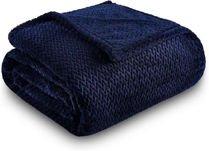 NEWCOSPLAY Fleece Leaves Pattern Throw Blanket, Dark Navy, 50"x60" | Super Soft Throw Blanket, Lightweight Cozy Bed Sofa Blanket, Premium Silky Flannel Fleece, Travel Blanket for All Season Use