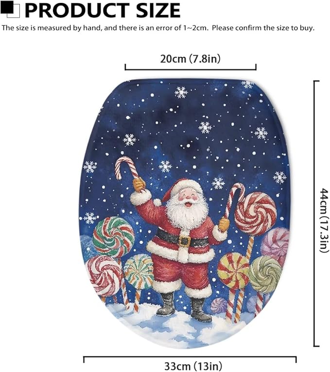 Santa Claus Toilet Tank Cover Replacement Candy Cane Toilet Seat Cover for Motorhome Xmas Decor Bathroom Decoration Accessories Universal Fit Oval