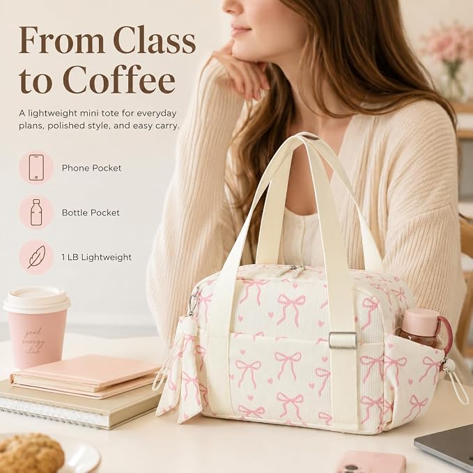 LOIDOU Aesthetic Mini Gym Bag for Women with Wet Dry Pocket, Lightweight Corduroy Dance Ballet Gymnastic Small Tote Bag for Workout Yoga Clean Girl Lifestyle Overnight Weekend Trip