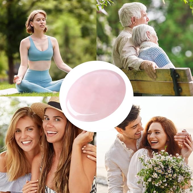 Thumb Worry Stone Rose Quartz Crystals Pink Healing Stones Palm Natural Mental Health Stress Relief Depression Gemstones Reiki Trinket Anxiety Relief Items Mother's Day Gifts for Women