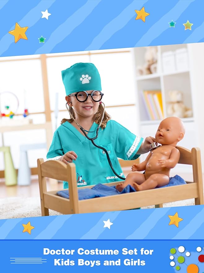 7 Pcs Kids Veterinary Costume Set Animal Doctor Dress Up Outfits for Kids Career Day Role Play Halloween Cosplay Pretend Play
