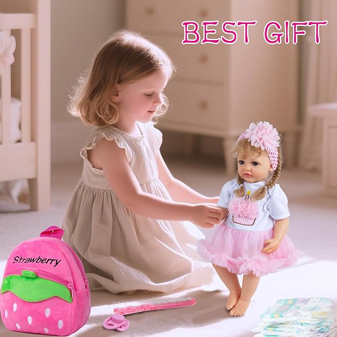 10 Pcs Reborn Baby Doll Clothes Pink Outfit Accessories Set for 20-22 Inch Reborn Doll Girl Newborn Baby with Backpack