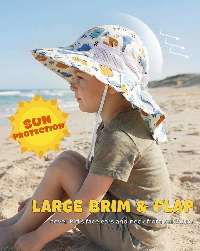 Toddler Baby Sun Hat Kids Summer Beach Essentials Adjustable Beach Hats with Bucket Wide Brim for Boys Girls Age 0-14 Years