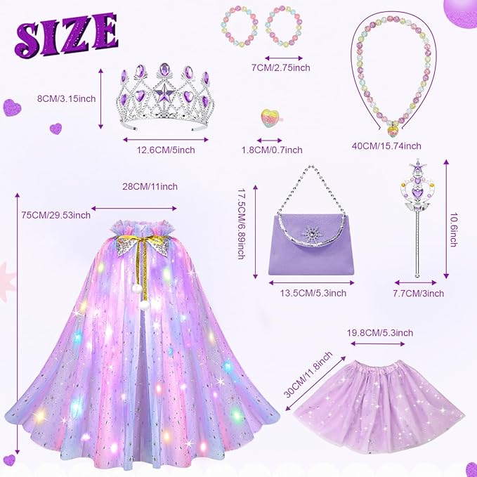 Meland Princess Dress up Clothes for Girl, 11Pcs Princess Cape with Kid Crown Toys,Dresses for Girl 3,4,5,6,7,8 Birthday Gift