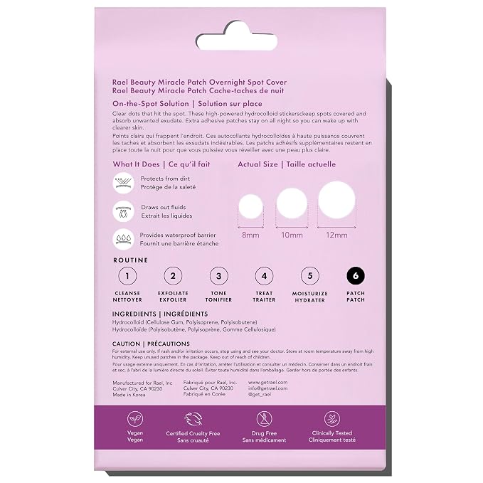 Rael Pimple Patches - Miracle Overnight Spot Cover, Thicker & Extra Adhesion, Hydrocolloid Acne Pimple Patch for Face, Zits & Blemishes, Korean Skin Care, 3 Sizes (52 Count)
