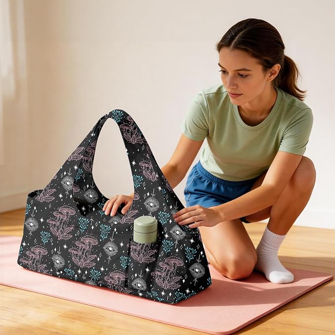 Women's Yoga Bag with Yoga Mat Carrier - Large Mat Pocket Fitness Tote for Pilates, Gym, Travel, Office & Beach