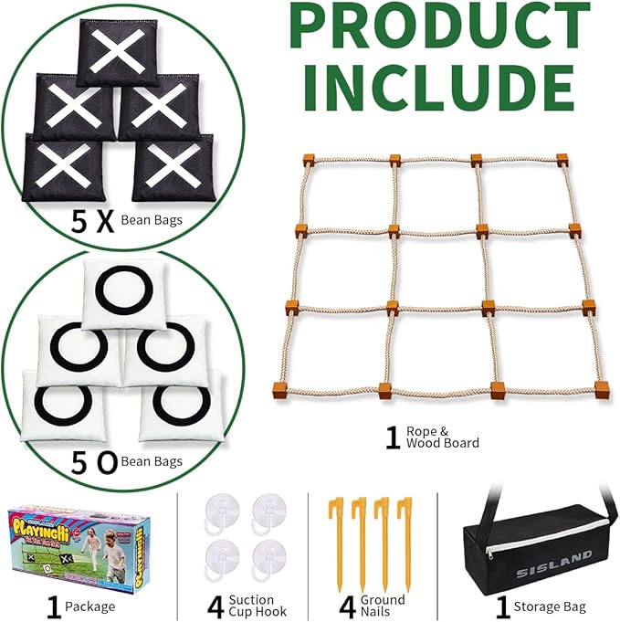 Giant Tic Tac Toe Outdoor Game, 4ft x 4ft Large Bean Bag Toss Game for Kids 8-12, Yard Backyard Camping Lawn Games for Adults