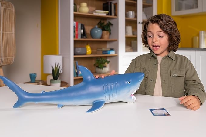 Wow in The World 24" Jumbo Soft Great White Shark | Glow-in-The-Dark Eyes & Teeth | Kids Learning Through Play | Includes Shark Toy and Fun Fact Card