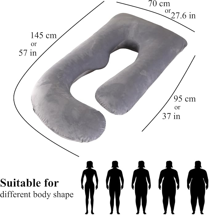 ALLOPERA Pregnancy Pillow, Full Body Maternity Pillow 57 inch, with Removable Washable Cover - Sleep Support for Legs, Back, Neck, Shoulder, HIPS, Belly for Pregnent Women, Velvet Cover(Grey)