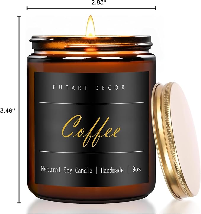 Coffee Highly Scented Candle for Home, 9oz Natural Soy Aromatherapy Non Toxic Candles with Essential Oil, Home Fragrance Stress Relief & Meditation Jar Candles Gifts for Women & Men