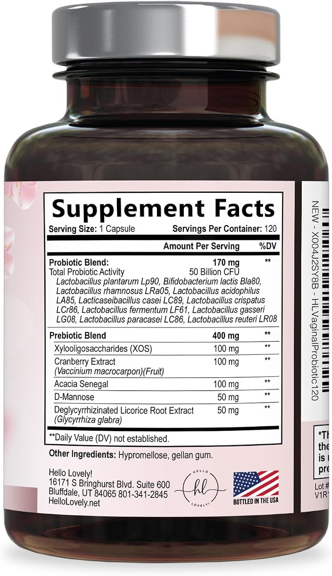 Vaginal Probiotics for Women - Gently Support Feminine Health, pH Balance, Healthy Odor & Vaginal Flora - 50 Billion CFU per Capsule - Improved Formula with Lactobacillus & Cranberry - 120 Capsules