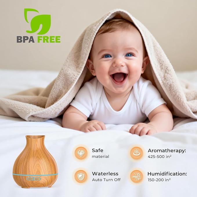 Aromatherapy Essential Oil Diffuser,2 PCS Humidifier with 550ml Lasting Mist Output Waterless Auto-Off Ultrasonic Diffusers 7 Color LED Lights Cool Mist Humidifier for Large Room, Home