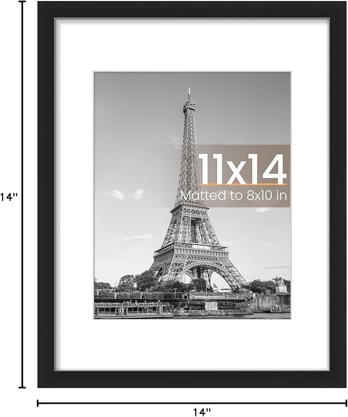 upsimples 11x14 Picture Frame, Display Pictures 8x10 with Mat or 11x14 Without Mat, Wall Hanging Photo Frame, Black, 1 Pack