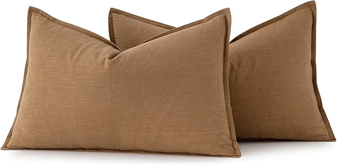 MIULEE Decorative Linen Lumbar Pillow Covers 12x20 Inch Brown | Boho Farmhouse Fall Autumn Couch Throw Pillows for Bed, Pack of 2 Accent Modern Pillowcases, Sofa Livingroom Home Decor
