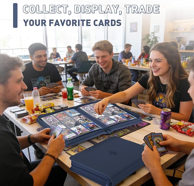 Trading Card Binder 9 Pocket - 180 Cards Capacity, Side Loading Card Album with Zipper Closure, Card Collection Holder for TCG, Game Cards, Sports Cards, Yugioh(Navy Blue)