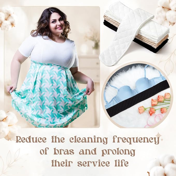 Toulite 10 Pcs Reusable Bra Liners for Sweat, 3 Layer Bra Sweat Pads, Soft Cotton Outer Layer with Polyester Fiber Core