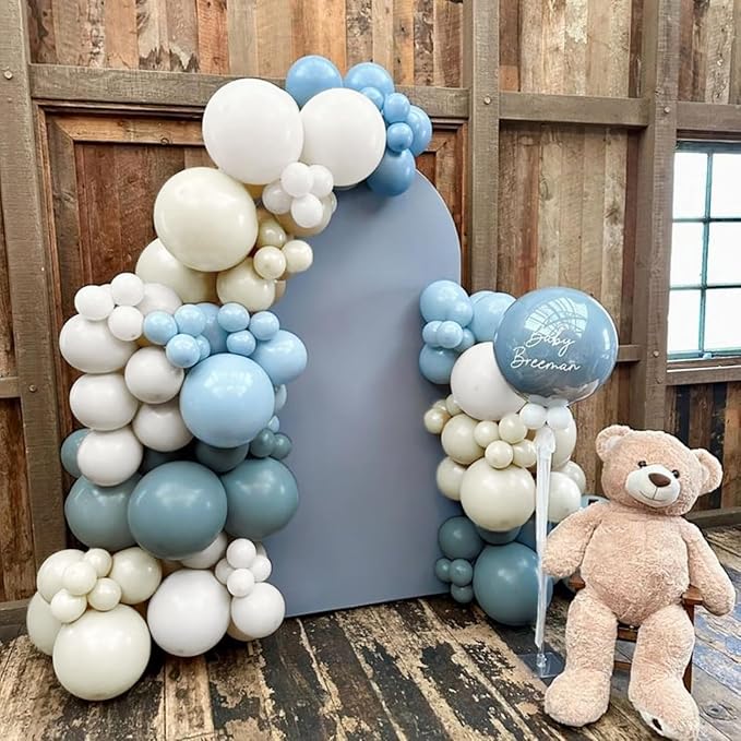 Dusty Blue and Gold Balloons 60 Pcs, 12 Inch Dusty Baby Blue Chrome Gold Balloon Cream Sand White Balloon for Boy Baby Shower Decorations Bridal Shower Gender Reveal Boho Birthday Party Supplies