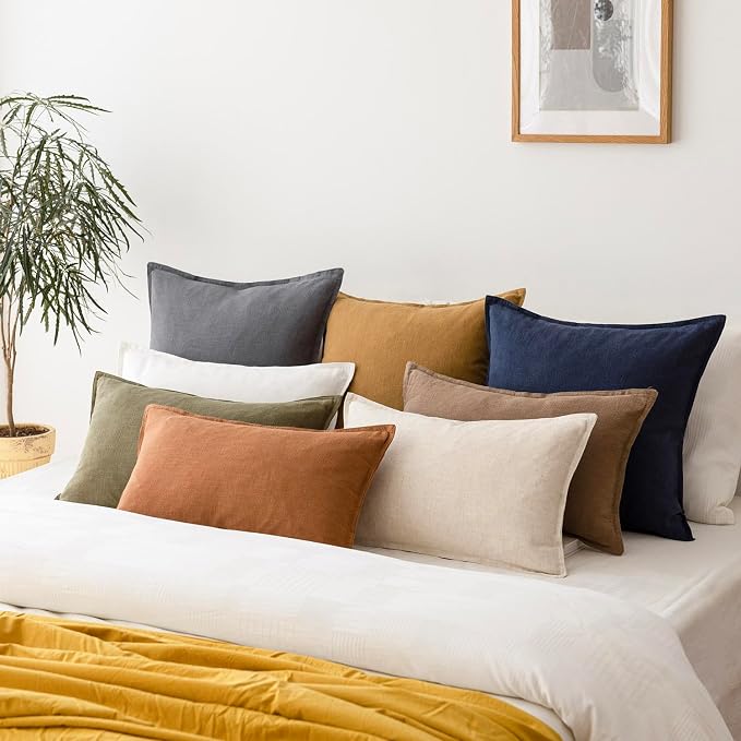 Foindtower Pack of 2, Decorative Linen Solid Throw Pillow Covers Soft Accent Cushion Case Boho Farmhouse Pillowcase for Chair Couch Sofa Bedroom Living Room Home Decor 22 x 22 Inch Grey